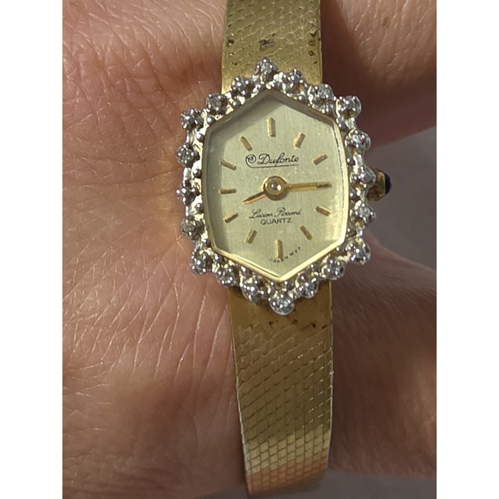 Vtg Lucien Piccard Dufonte Diamond Watch Women Oval Gold Tone